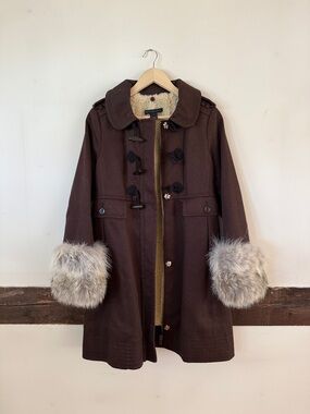 Marc by Marc Jacobs Brown Trench Coat with Fur Cuffs
